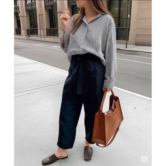 Brooks Brothers Navy Blue Cropped Preppy Paper Bag Pants Women's Size 12 NWOT - Picture 4 of 12